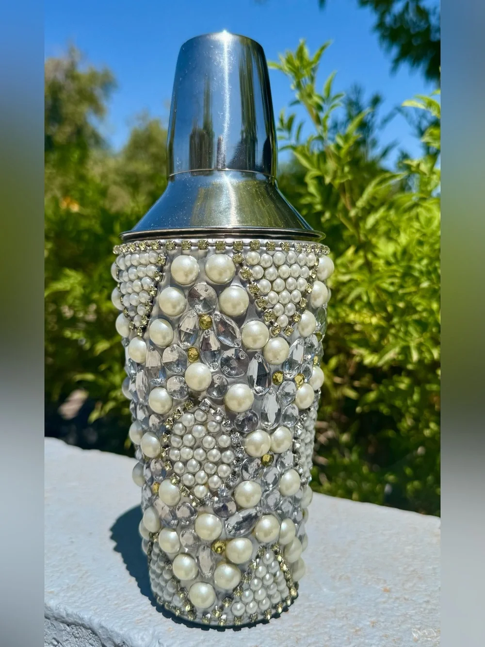 Bedazzled Cocktail Shaker, Stainless Shaker, Stainless Barware, Jeweled Shaker,